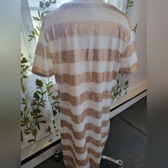 Forever 21 gold & cream striped sequins mini t-shirt dress S - Picture 2 of 12